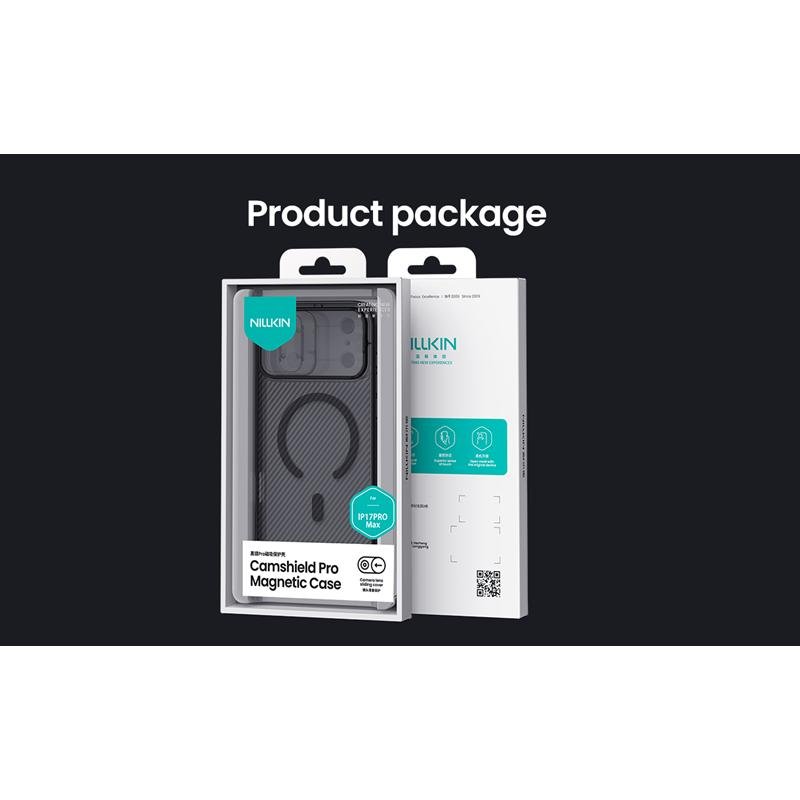 Nillkin Camshield Pro magnētiskais apvalks iPhone 17 Pro Max / 18 Pro Max, caurspīdīgs melns