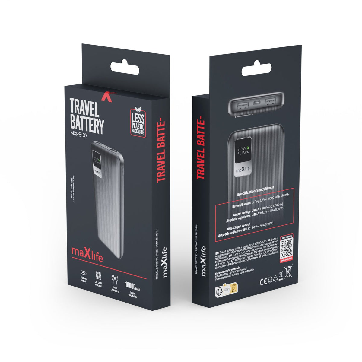 Maxlife ārējā baterija MXPB-07 10000 mAh, melna