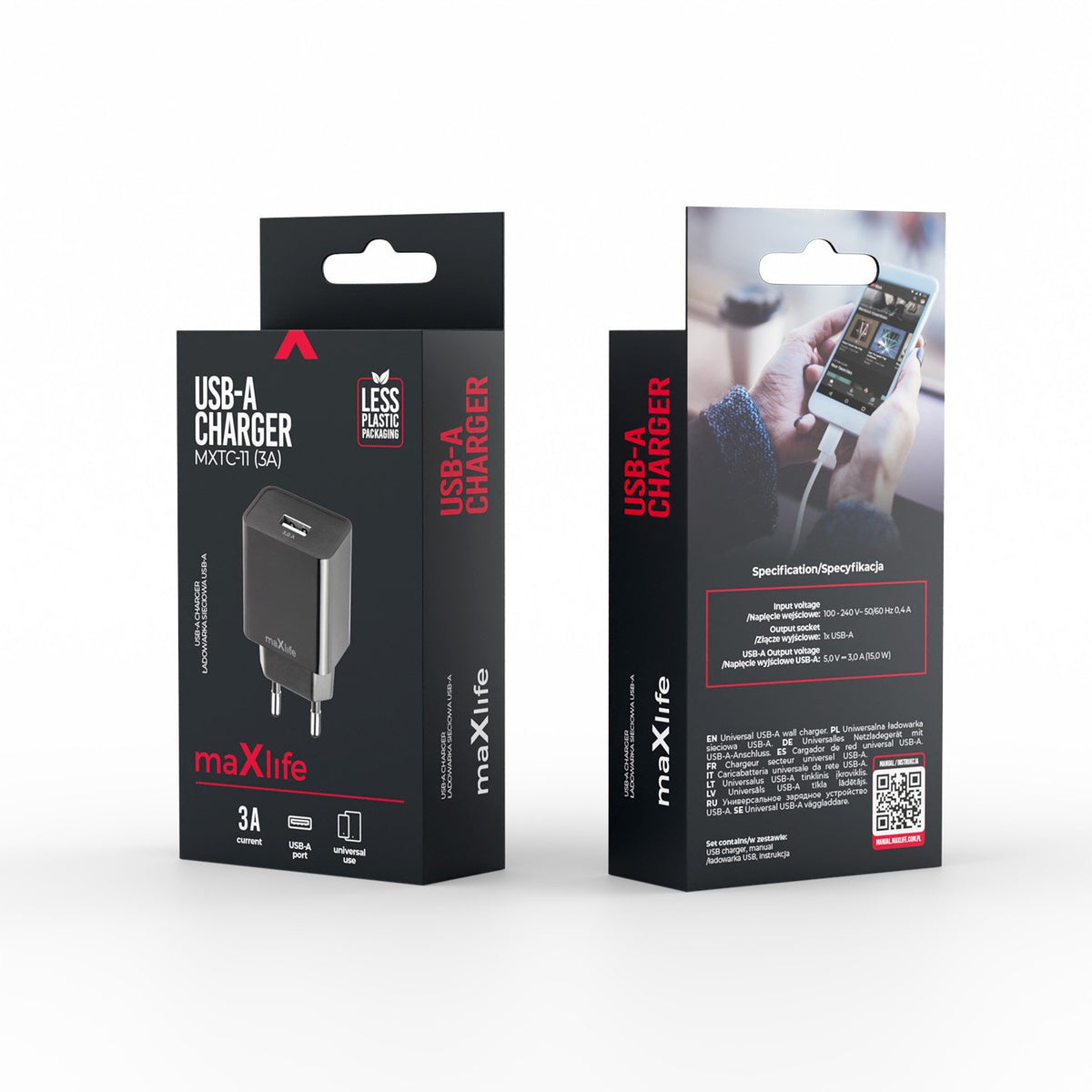 Maxlife lādētājs MXTC-11 1x USB-A 3A, melns