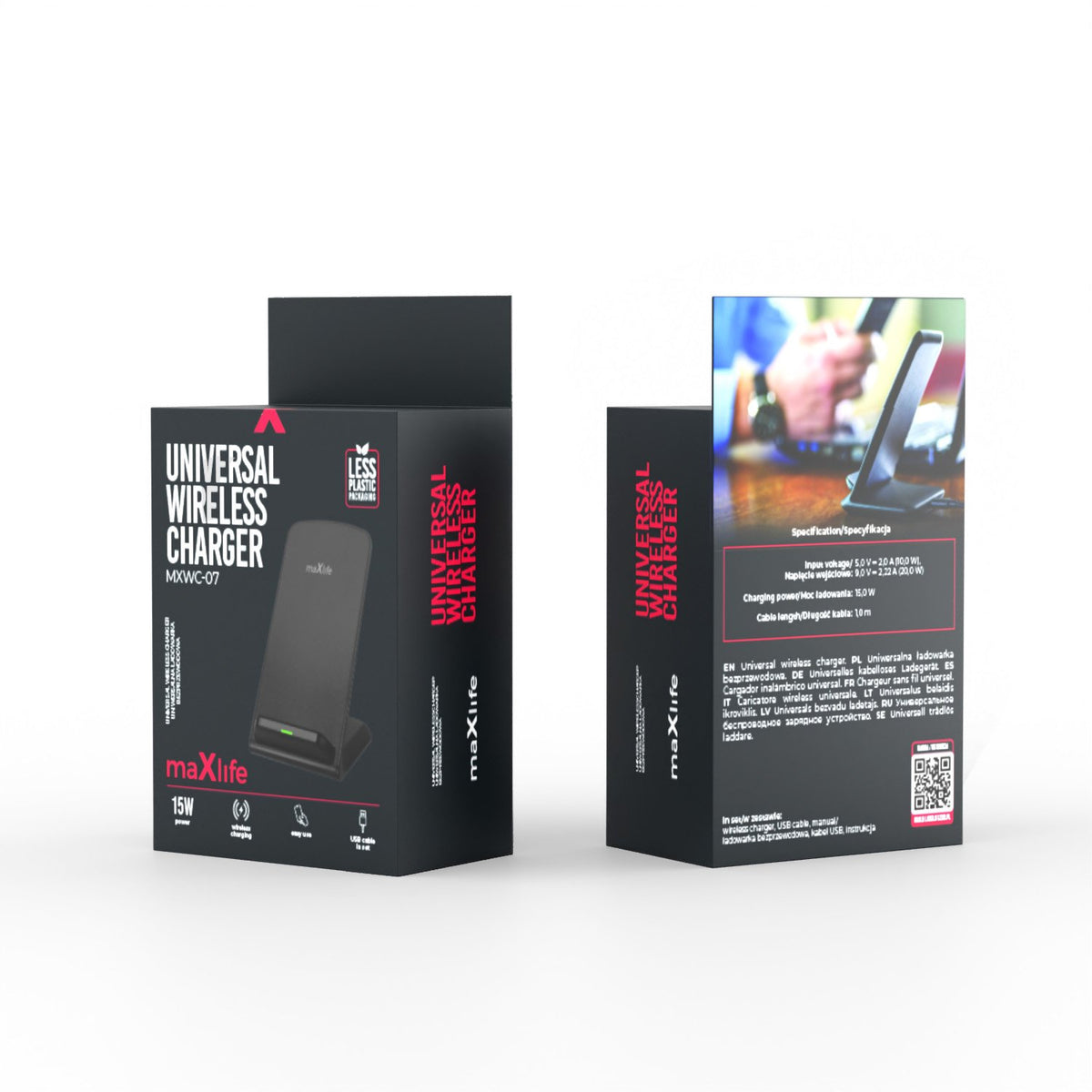 Maxlife bezvadu lādētājs MXWC-07 15W, melns