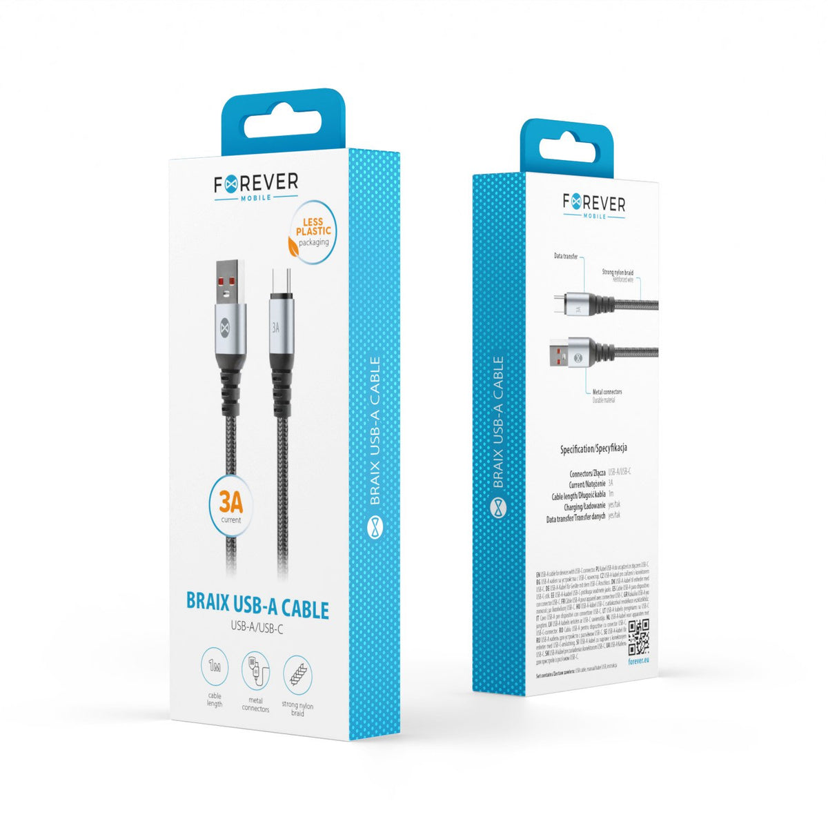 Forever kabelis Braix USB - USB-C 1,0 m 3A, melns