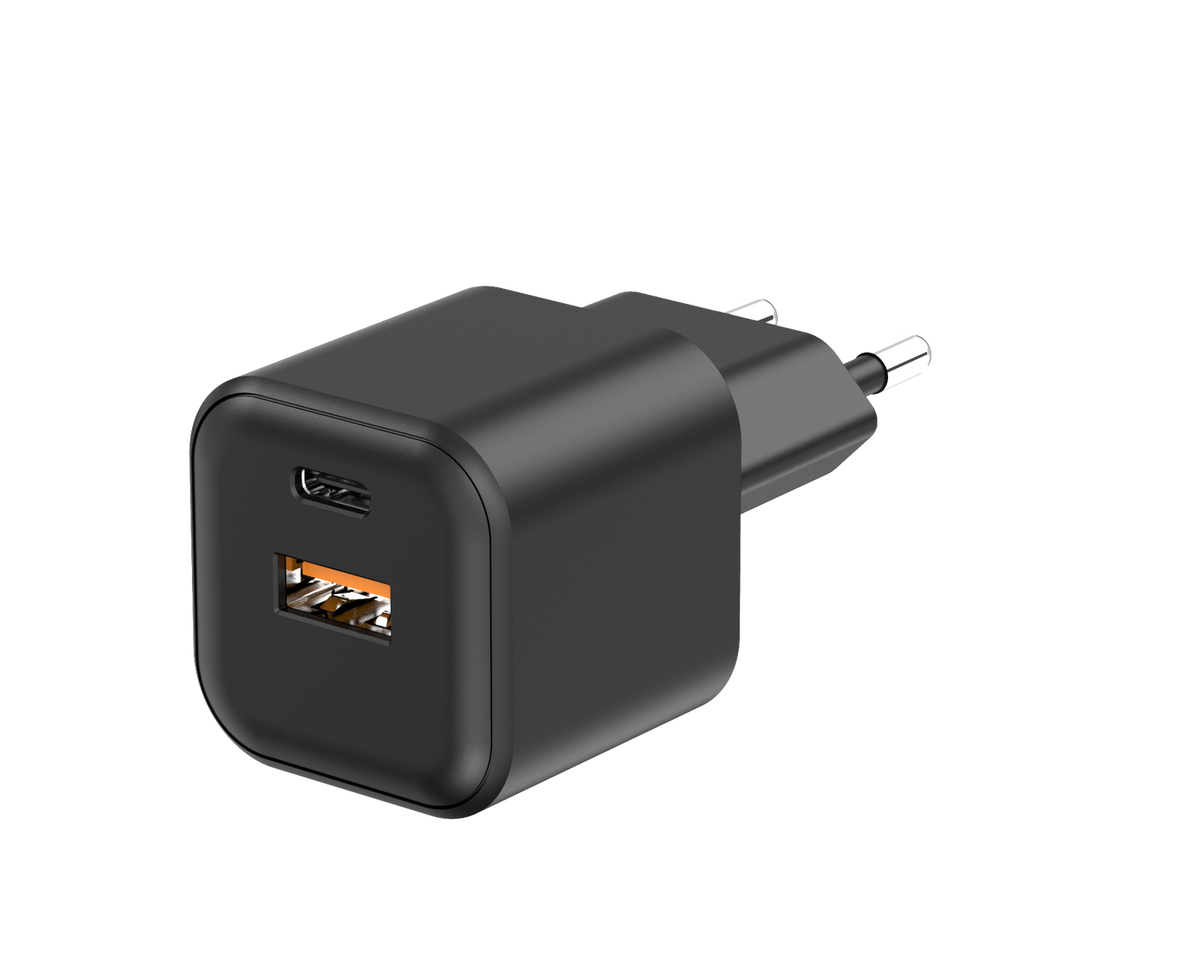 Setty tīkla lādētājs USB-A + USB-C 20W LSGaN-AC-201, melns
