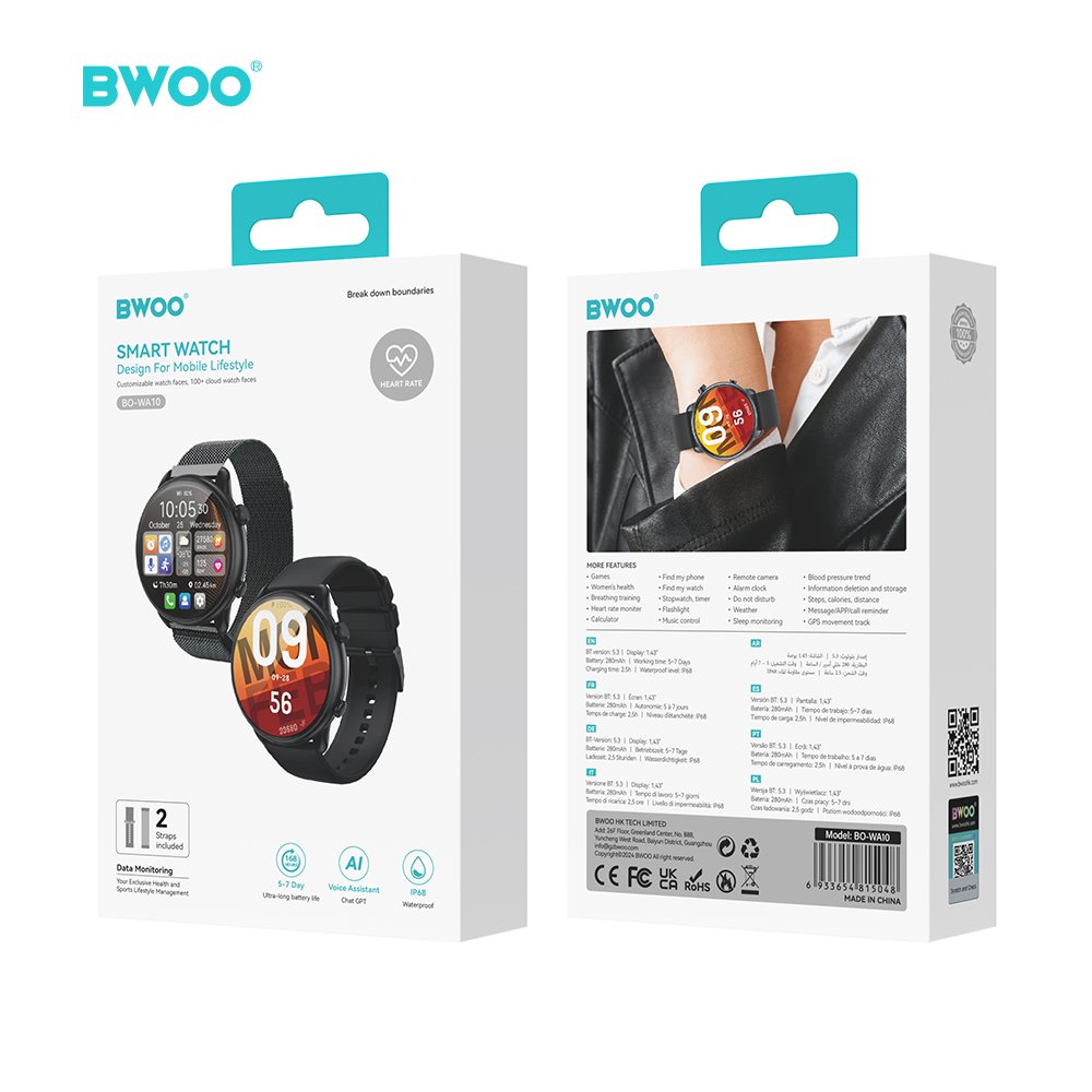 BWOO viedpulkstenis WA-10 1.32” Amoled, melns