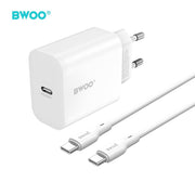 BWOO tīkla lādētājs CDA233 PD 20W 1x USB-C ar USB-C - USB-C kabeli, balts