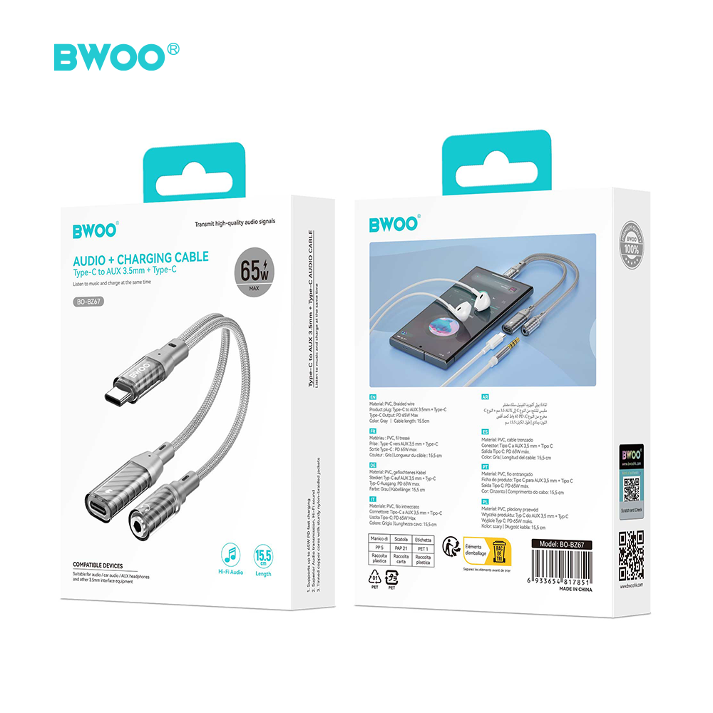 BWOO 2-in-1 adapteris no C tipa uz C tipu / 3,5 mm spraudni BZ67