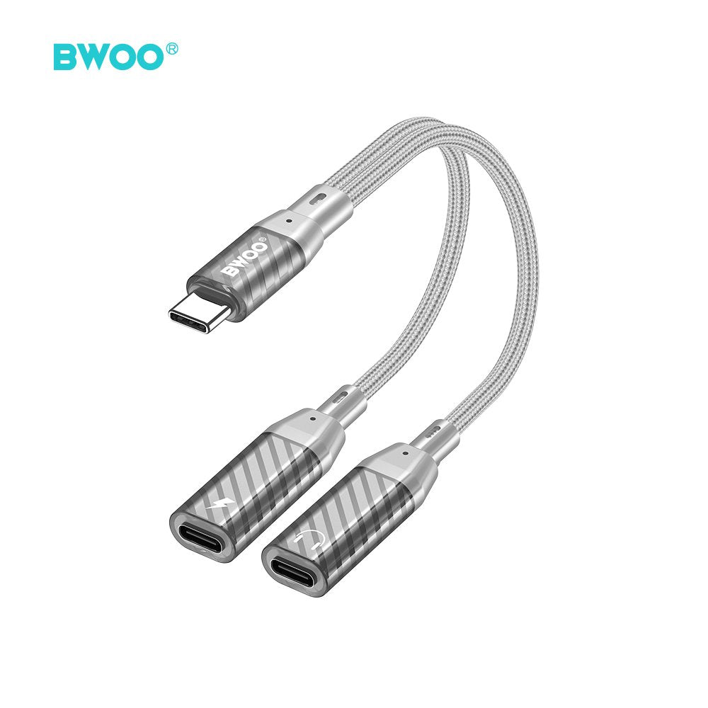 BWOO BZ68 2-in-1 adapteris USB-C – 2 USB-C pieslēgvietas, pelēks
