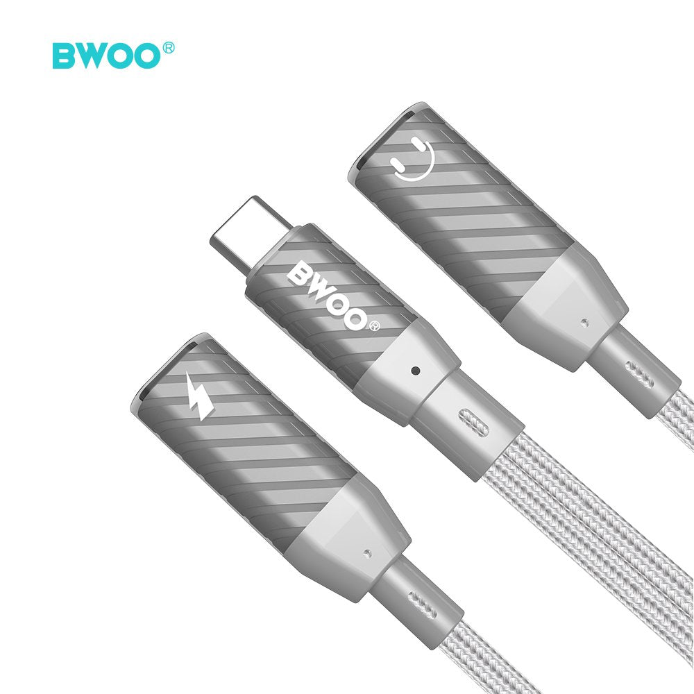 BWOO BZ68 2-in-1 adapteris USB-C – 2 USB-C pieslēgvietas, pelēks