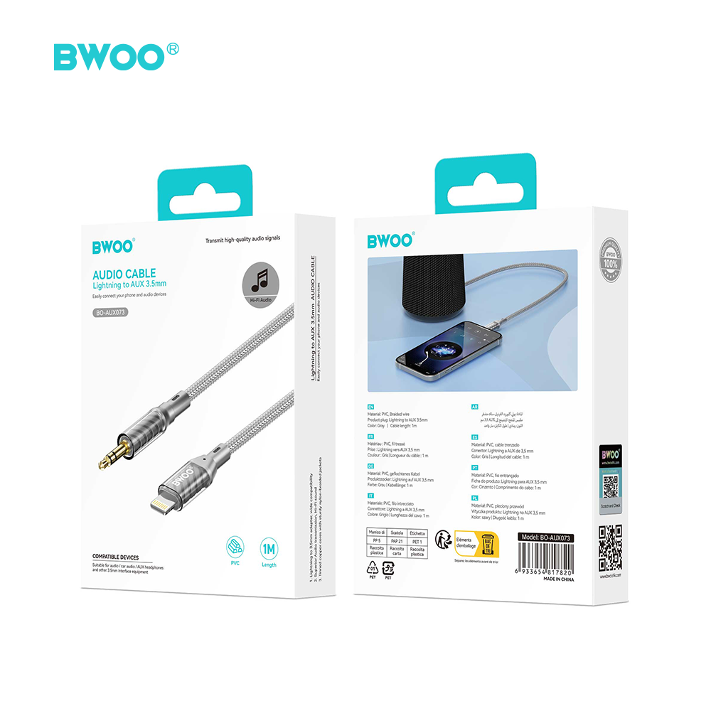 BWOO kabelis AUX Lightning uz 3.5mm Jack audio AUX073