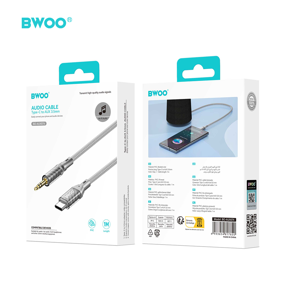 BWOO kabelis AUX Type C uz 3.5mm Jack audio AUX074