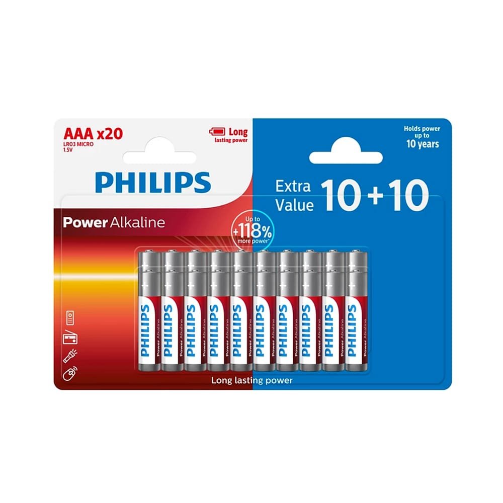 PHILIPS baterija AAA LR03 blisteris 10+10gab