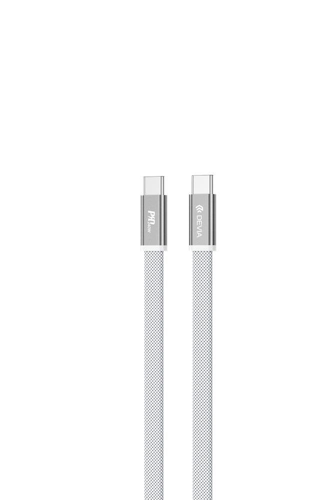 Devia Ultra3 USB-C PD 240 W metāla pīts plakans ātrās uzlādes kabelis 1,5 m, balts