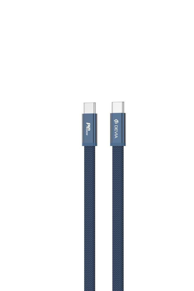 Devia Ultra3 USB-C PD 240 W metāla pīts plakanais ātrās uzlādes kabelis 1,5 m zils