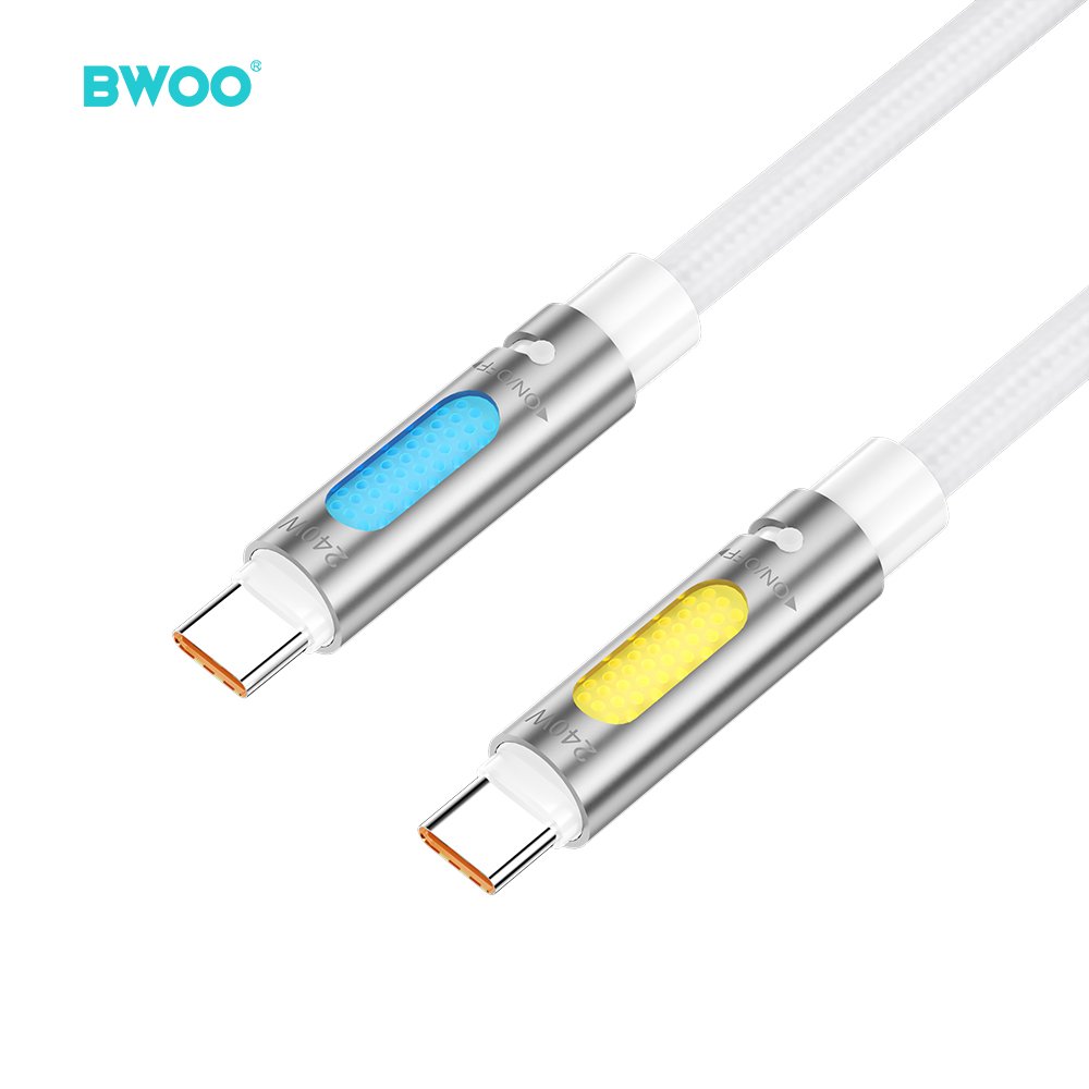 BWOO 240 W superātrs uzlādes datu kabelis ar RGB gaismu, balts X325C-C