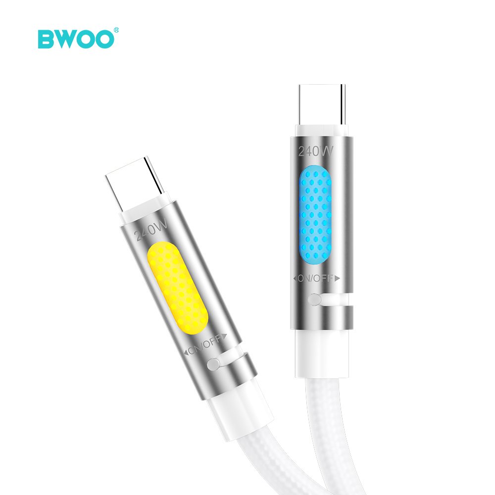 BWOO 240 W superātrs uzlādes datu kabelis ar RGB gaismu, balts X325C-C