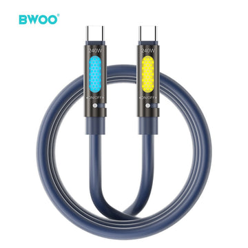 BWOO 240W C tipa uz C tipa datu kabelis ar RGB apgaismojumu, melns X325C-C
