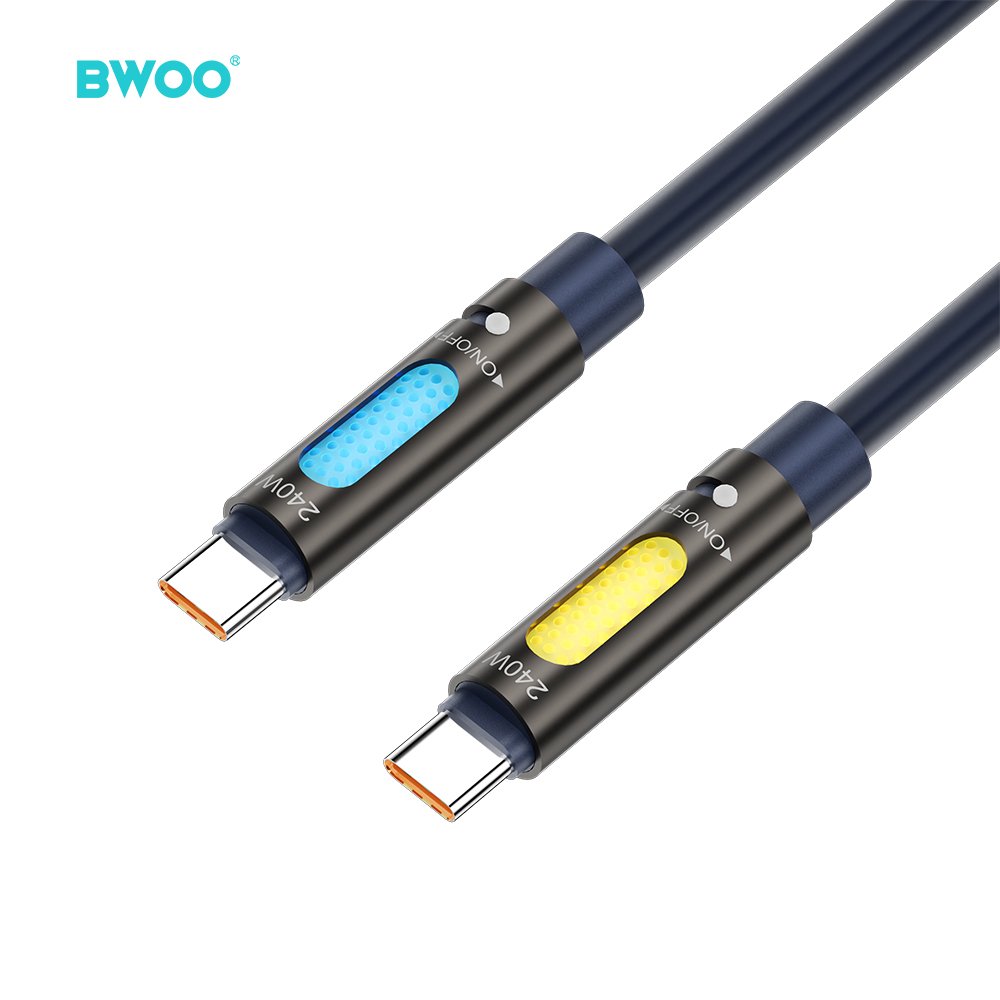 BWOO 240W C tipa uz C tipa datu kabelis ar RGB apgaismojumu, melns X325C-C