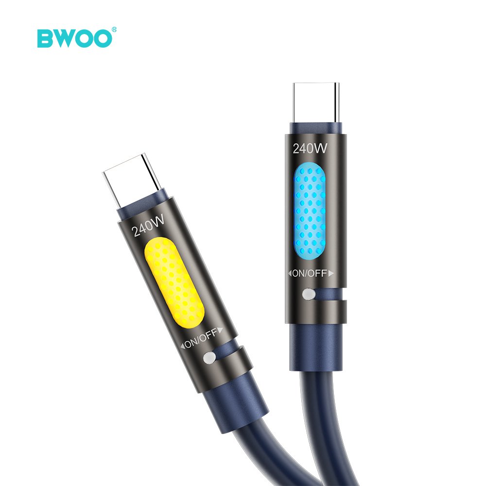 BWOO 240W C tipa uz C tipa datu kabelis ar RGB apgaismojumu, melns X325C-C