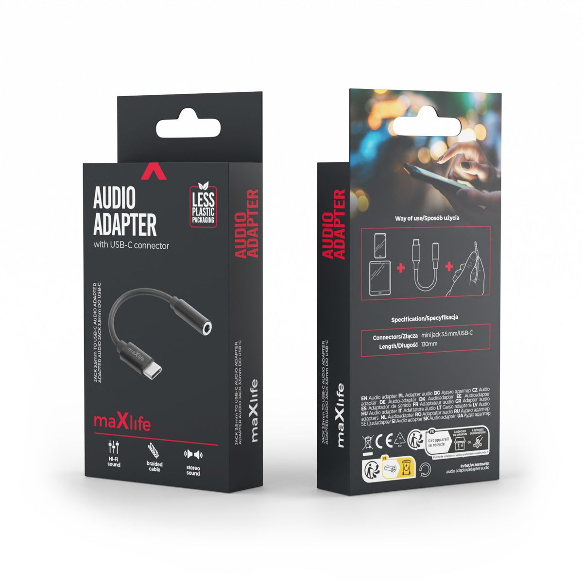 Maxlife adapteris audio MXJC-02 jack 3,5 mm - USB-C, melns