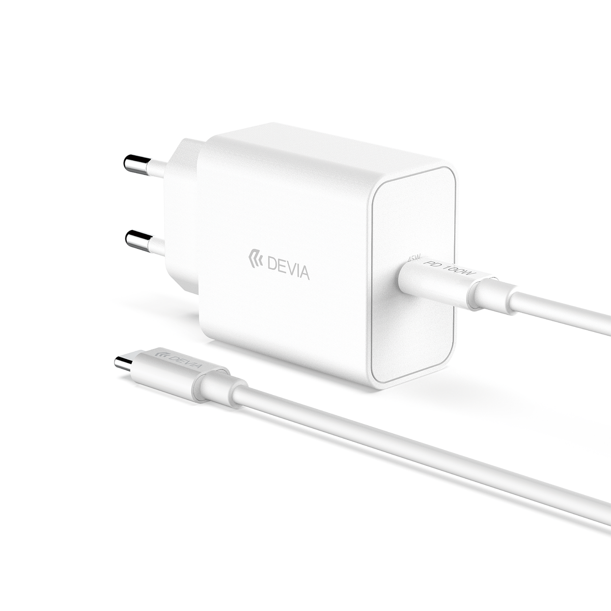 Devia tīkla lādētājs Rocket PD 45W 1x USB-C balts + kabelis USB-C - USB-C