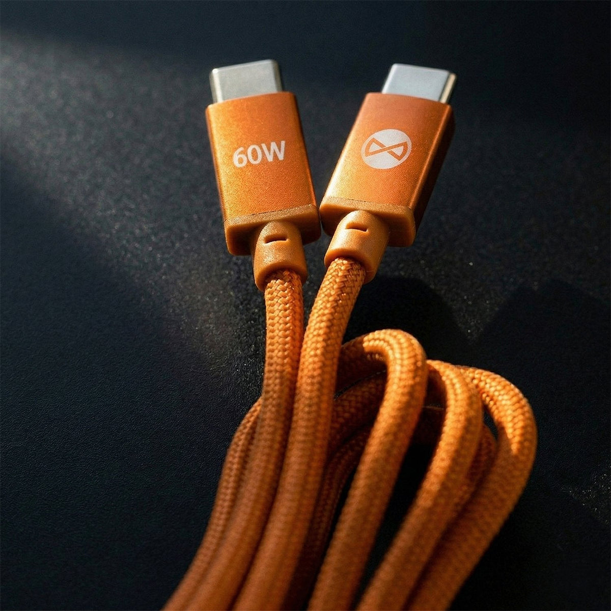 Forever Vibe USB-C – USB-C kabelis, 1,0 m, 60 W, oranžs