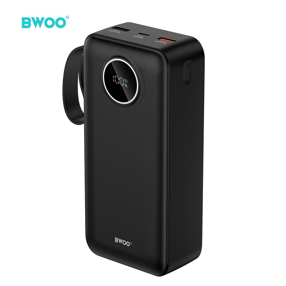 BWOO 22,5W 30000 mAh ārējā baterija ar LCD ekrānu, melna