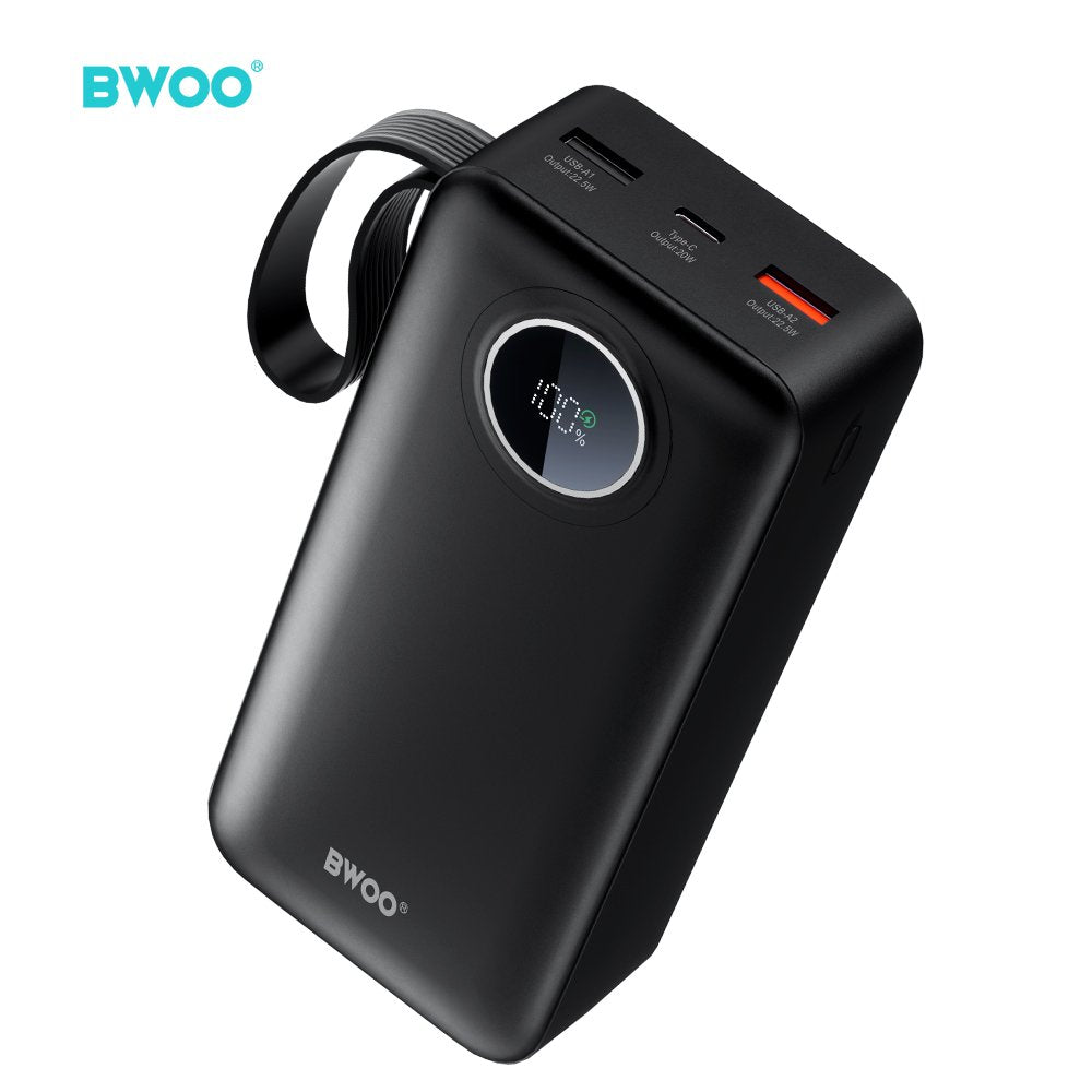 BWOO 22,5W 30000 mAh ārējā baterija ar LCD ekrānu, melna