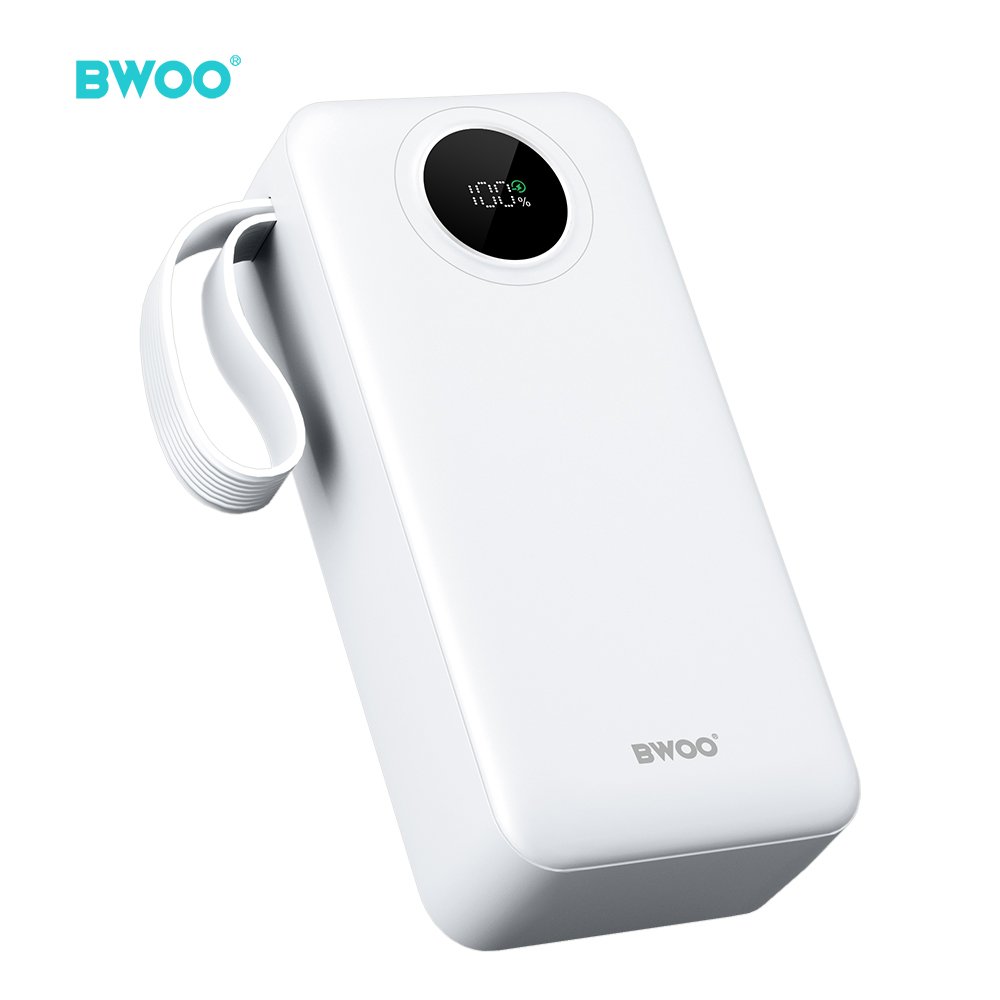 BWOO 22,5W 30000 mAh ārējā baterija ar LCD ekrānu, balta