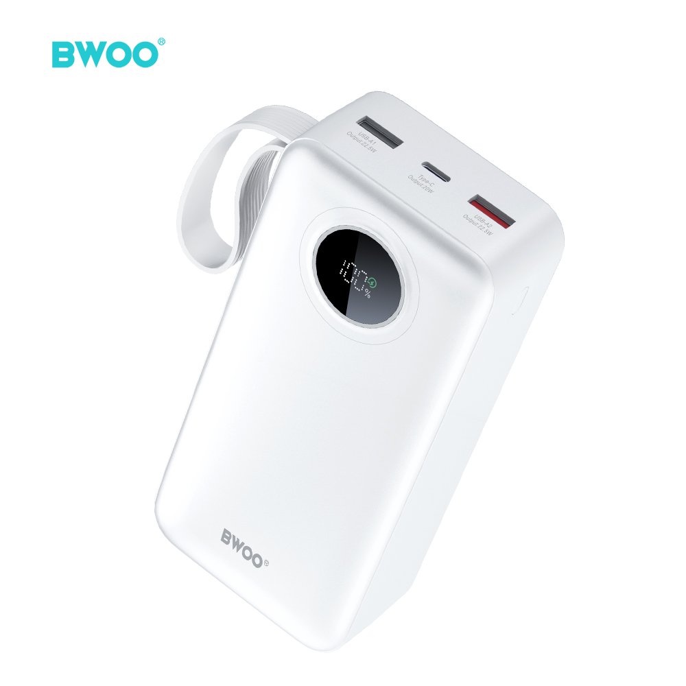 BWOO 22,5W 30000 mAh ārējā baterija ar LCD ekrānu, balta