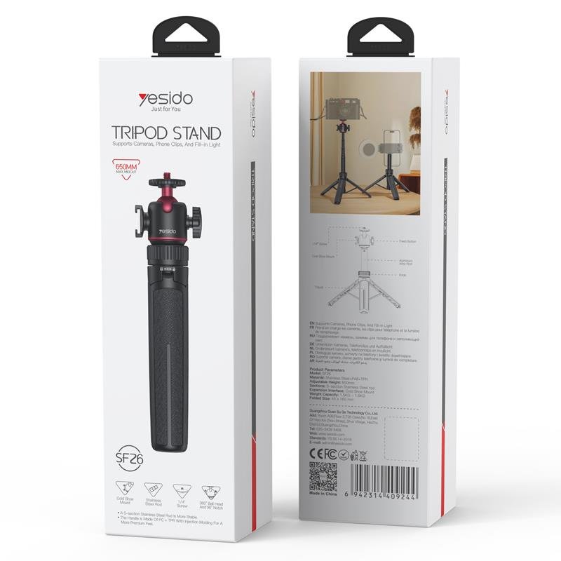 YESIDO trīskājis ar CAMARA turētāju SF26 <65CM melns