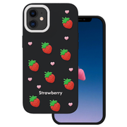 Zemeņu motīva iPhone 11 vāciņš, melns