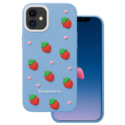Zilais zemeņu motīva iPhone 11 vāciņš