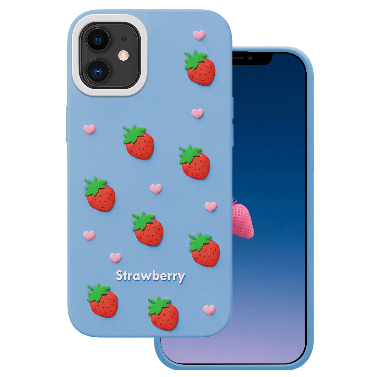 Zilais zemeņu motīva iPhone 11 vāciņš