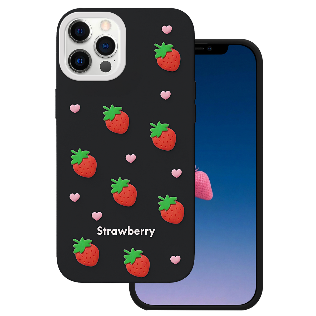 Zemeņu krāsas vāciņš iPhone 12 / 12 Pro 6,1" melns