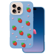 Zilais zemeņu motīva vāciņš iPhone 16 Pro 6,3"