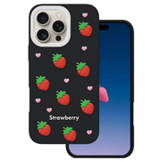 Zemeņu motīva vāciņš iPhone 16 Pro Max 6,9" melns
