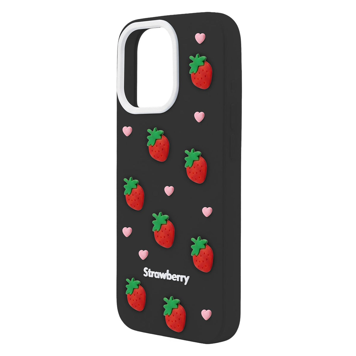Zemeņu motīva vāciņš iPhone 16 Pro Max 6,9" melns