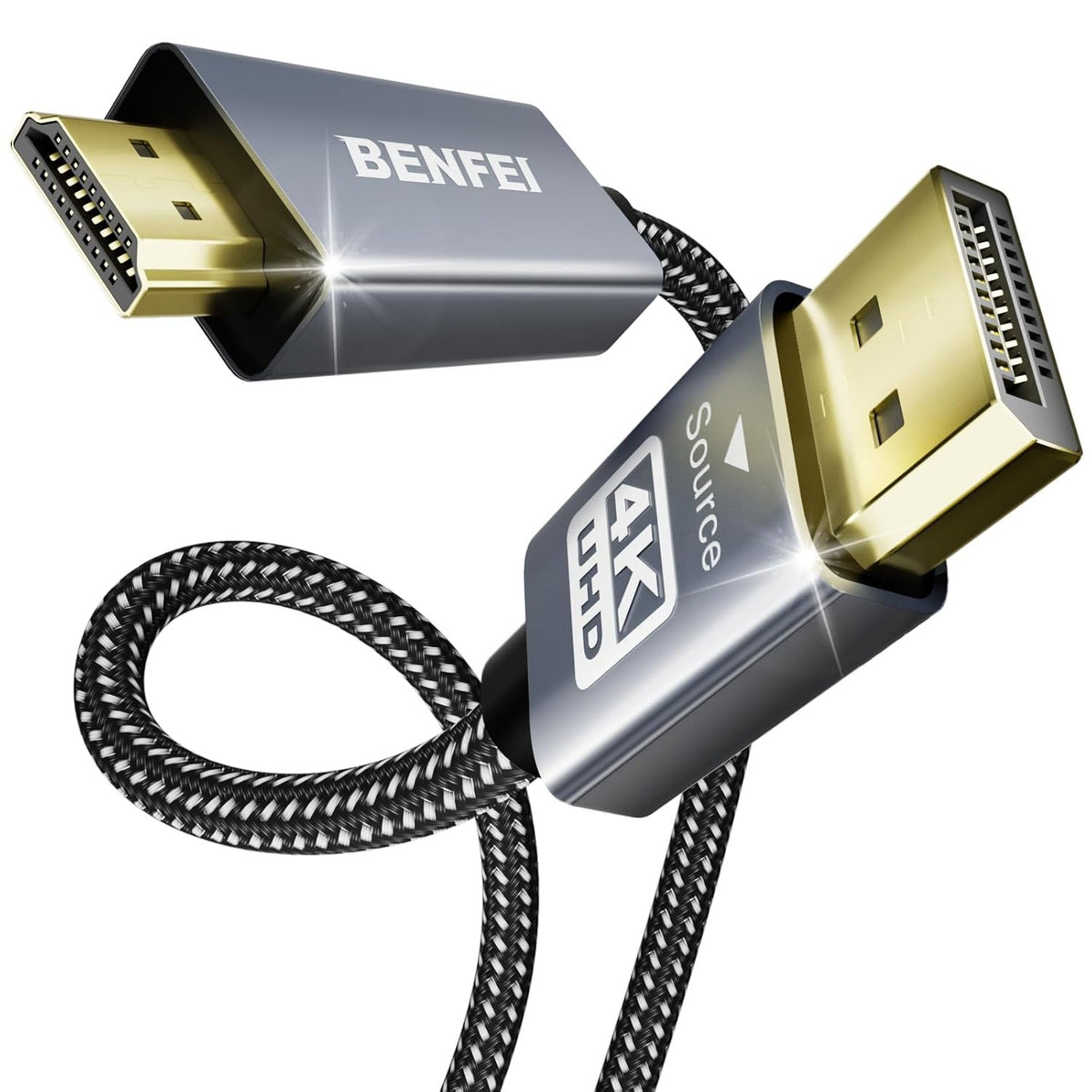 BENFEI kabelis DisplayPort 1.2 uz HDMI 1.4 4K, vienvirziena, 0,9 m, pelēks