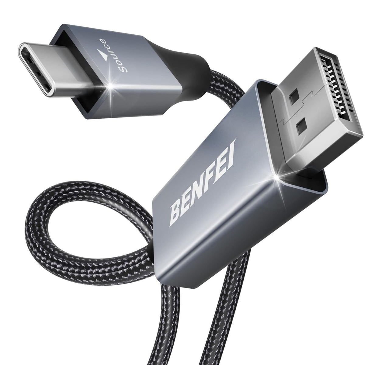 BENFEI USB-C–DisplayPort kabelis, 0,9 m, 8K, 60 Hz, 4K, 144 Hz, pelēks