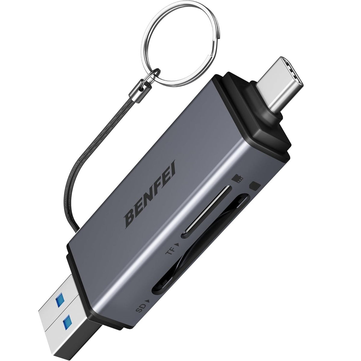 BENFEI karšu lasītājs 2-in-1 USB-C/USB-A 3.0 SD un Micro SD kartēm, melns