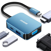 BENFEI adaptera sadalītājs „4-in-1“ USB-C uz 4K HDMI, USB-C, 1x USB-A, VGA, zils
