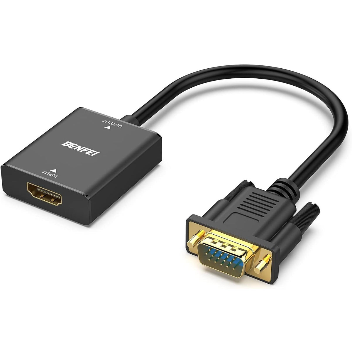 BENFEI HDMI–VGA vienvirziena adapteris ar 3,5 mm audio ligzdu, melns