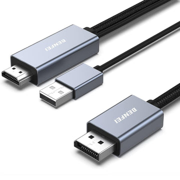BENFEI HDMI–DisplayPort kabelis, 4K, 60 Hz, 2K, 144 Hz, 1080P, 165 Hz, vienvirziena, 1,8 m, pelēks