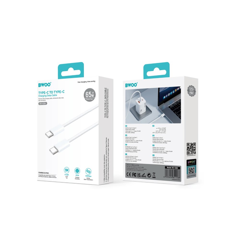 BWOO kabelis USB-C - USB-C 1m 60W iPhone 15 BO-X284, balts