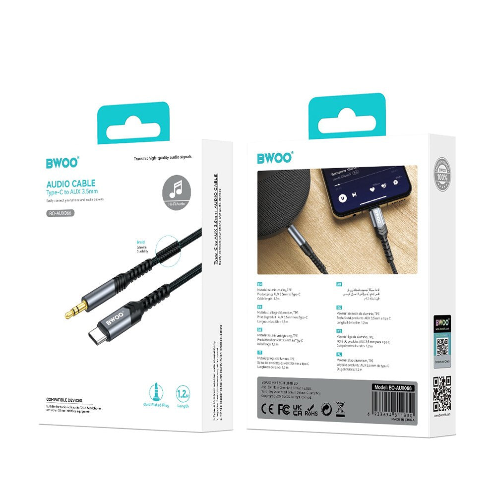 BWOO kabelis AUX 3,5 mm — USB-C BO-AUX066 melns