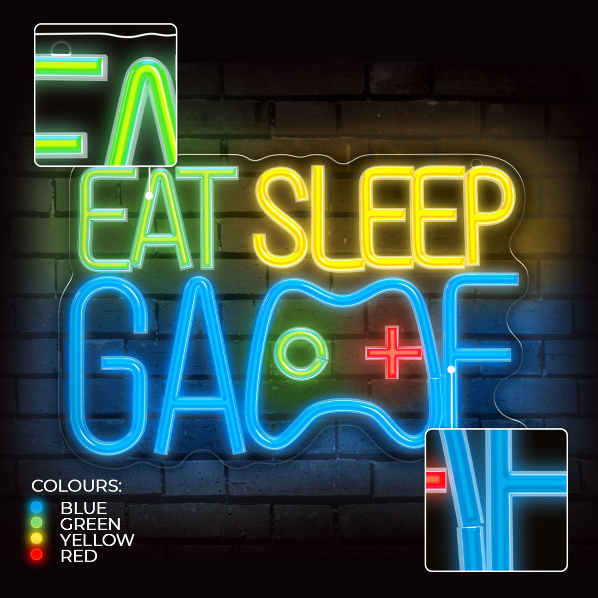 „Forever Light“ neona PLEXI LED „EAT SLEEP GAME“ daudzkrāsains FPNE33