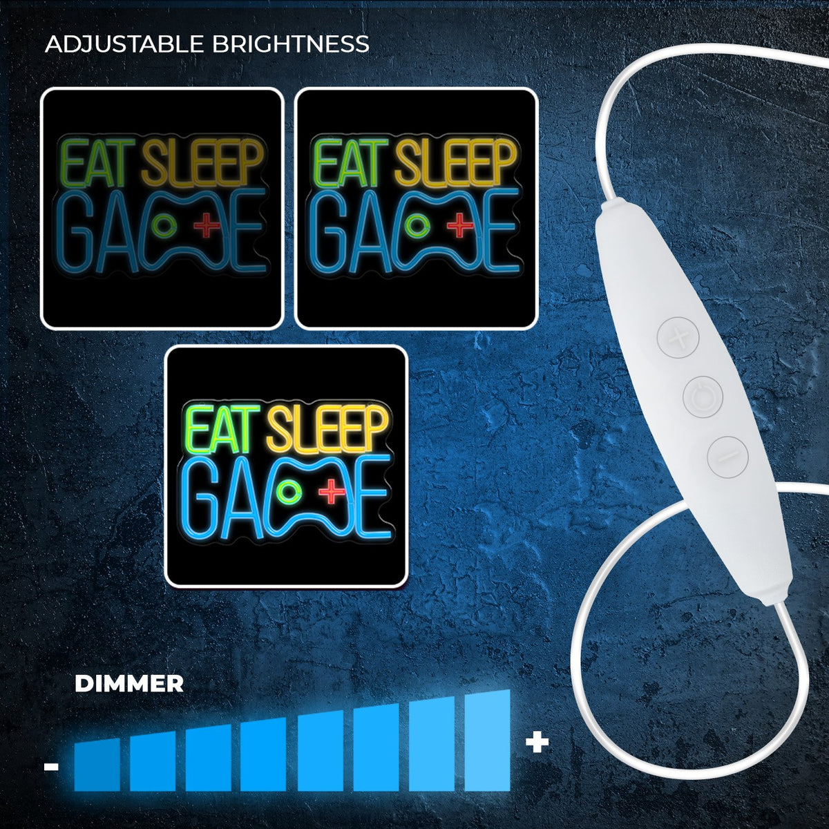 „Forever Light“ neona PLEXI LED „EAT SLEEP GAME“ daudzkrāsains FPNE33