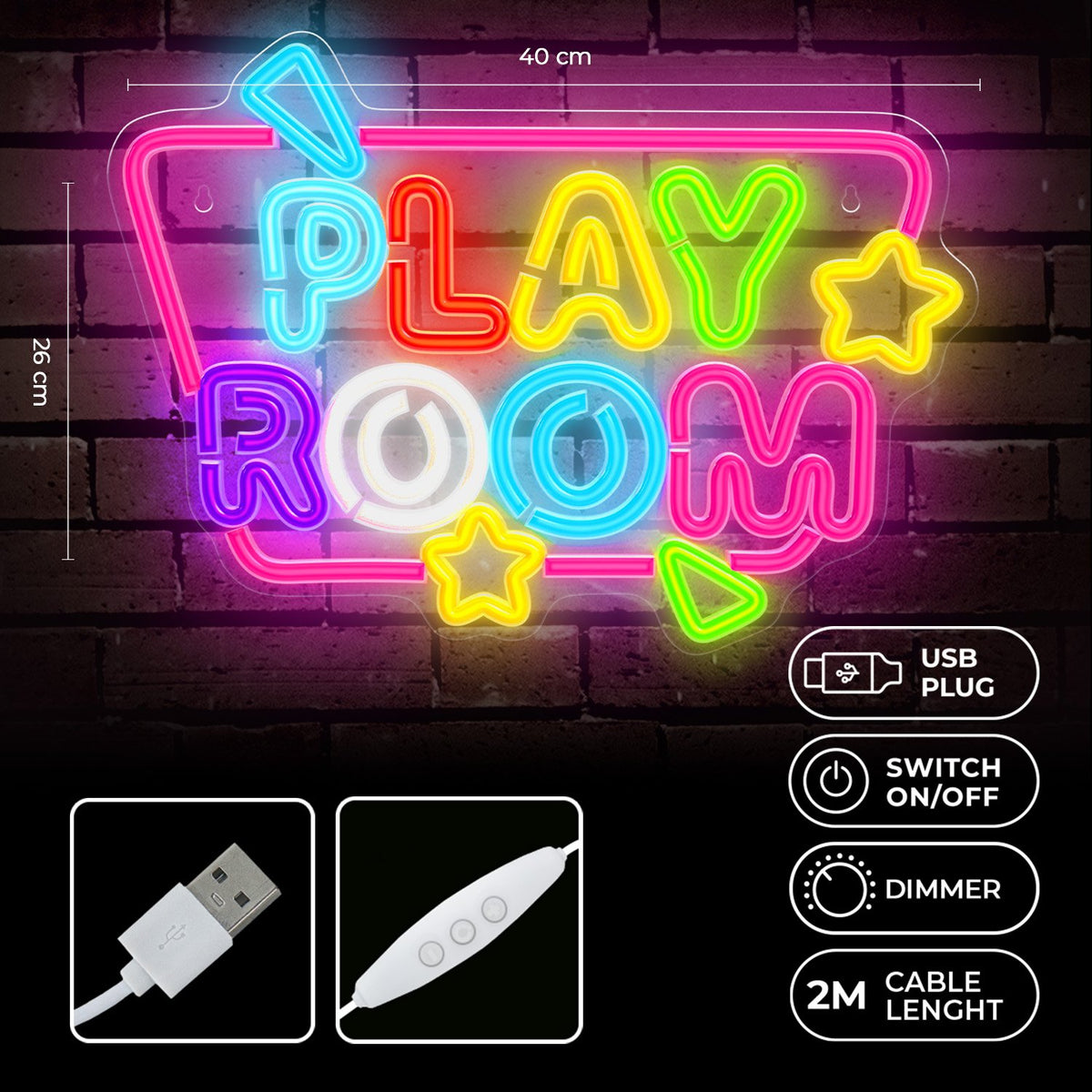 „Forever Light“ Neon PLEXI LED spēļu istaba, daudzkrāsaina, FPNE39
