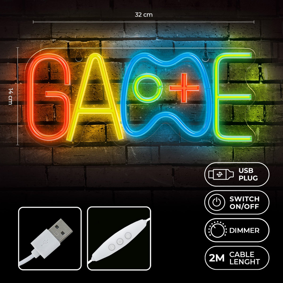 „Forever Light“ neona PLEXI LED spēļu lampa, daudzkrāsaina, FPNE40