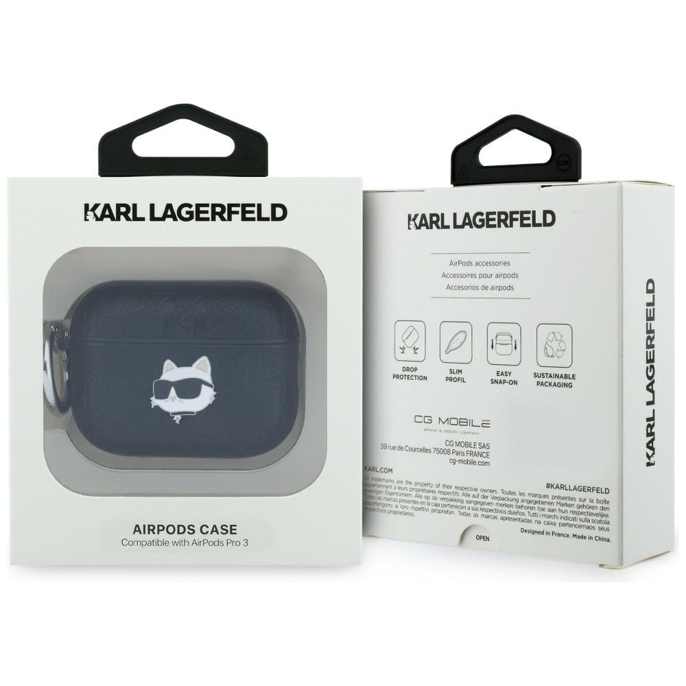Karl Lagerfeld Monogram Choupette AirPods Pro 3 austiņu maciņš, melns