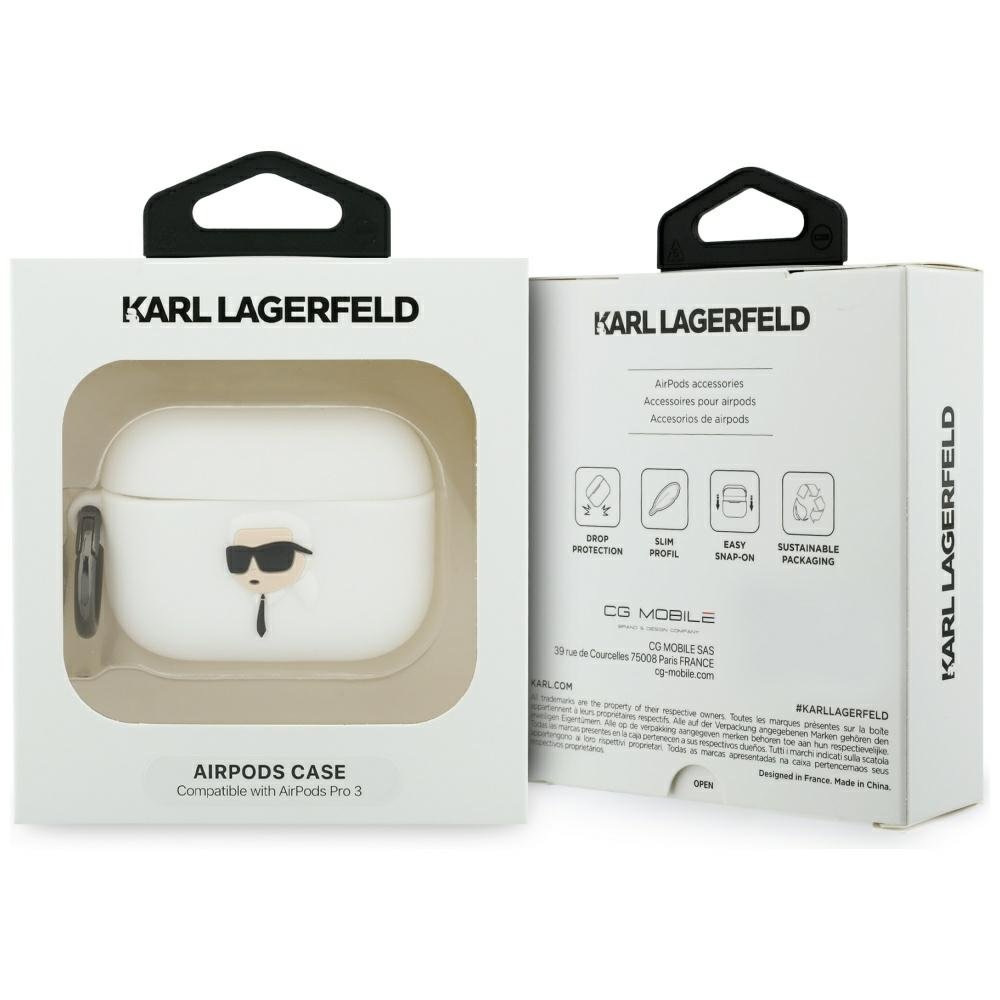 Karl Lagerfeld silikona „Karl Head“ 3D maciņš AirPods Pro 3, balts